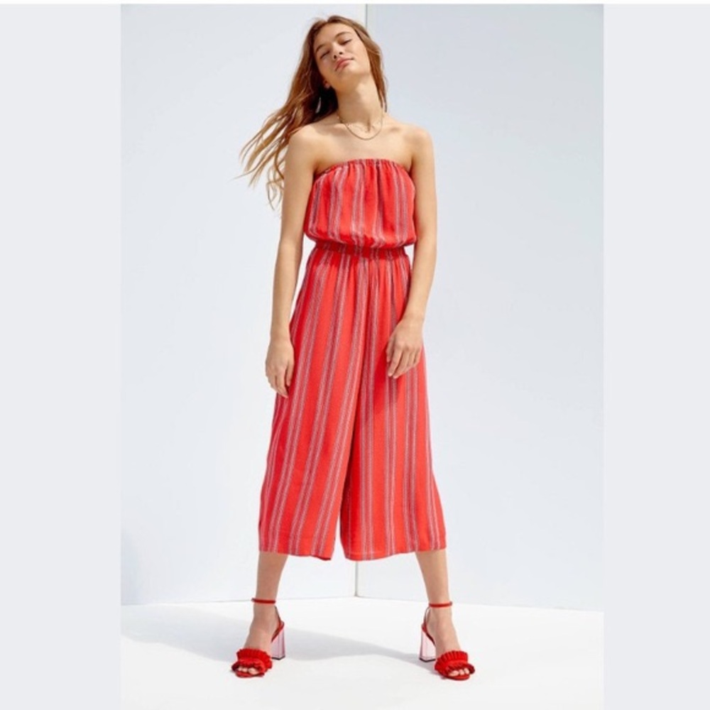 Urban outfitters red striped culotte jumpsuit